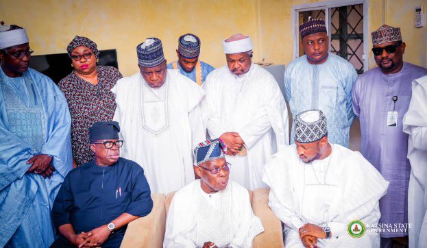 PHOTO NEWS: Dada Musa Yar'adua; Obasanjo Pay A Condolences Visit to Mallam Dikko With Governor Of Borno