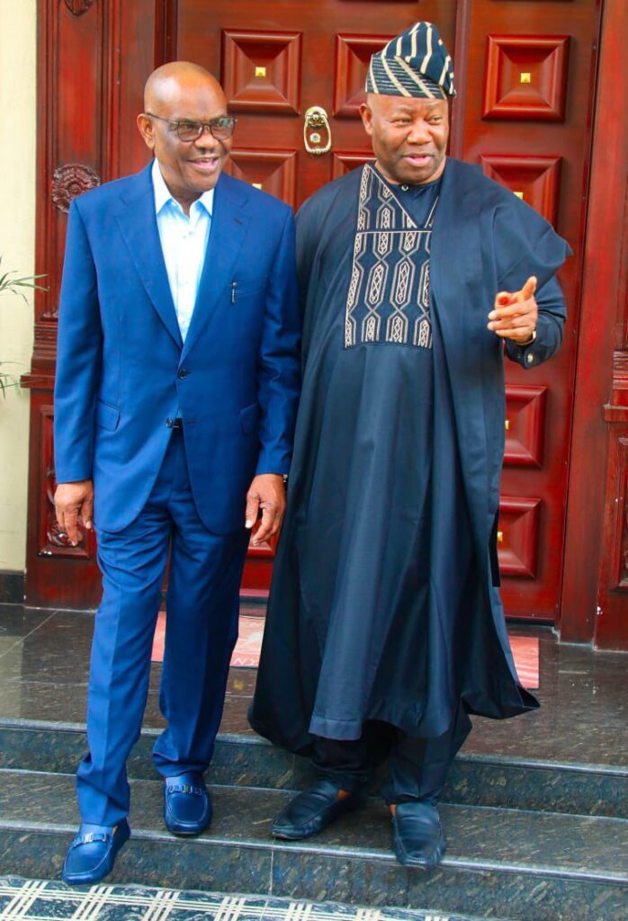 PHOTO NEWS: Akpabio Meet Wike in Abuja After A Closed Door Meeting by PDP Leaders