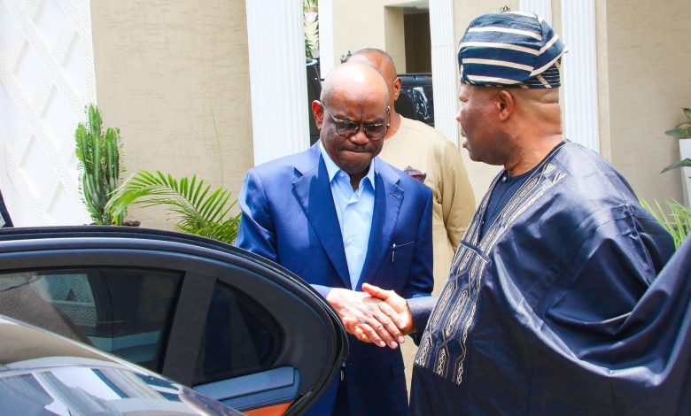 PHOTO NEWS: Akpabio Meet Wike in Abuja After A Closed Door Meeting by PDP Leaders