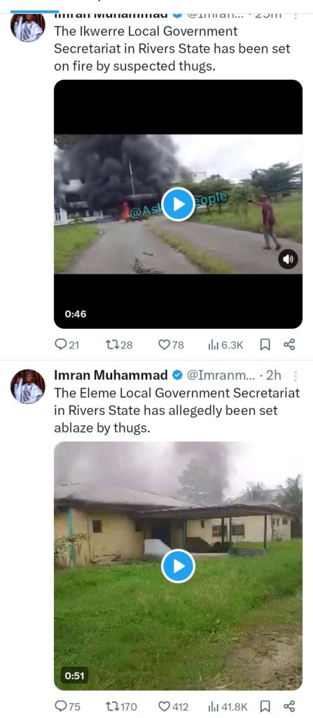 JUST IN: Rivers State On Fire As 2 LG Secretariat Set Ablaze (VIDEO)