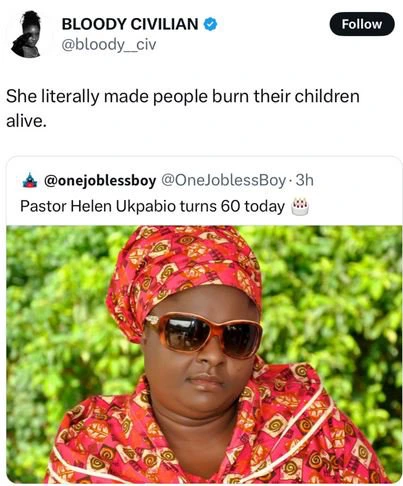 Singer Bloody Civilian Get Hit Back As She Comment "She Made People Burn Their Children Alive" On Movie Producer-turned-Pastor, Helen Ukpabio Post