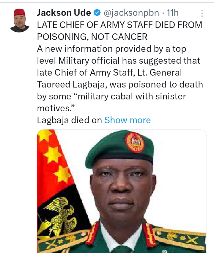 Chief Of Army Staff Died From Poisoning, Not Cancer - Source Revealed