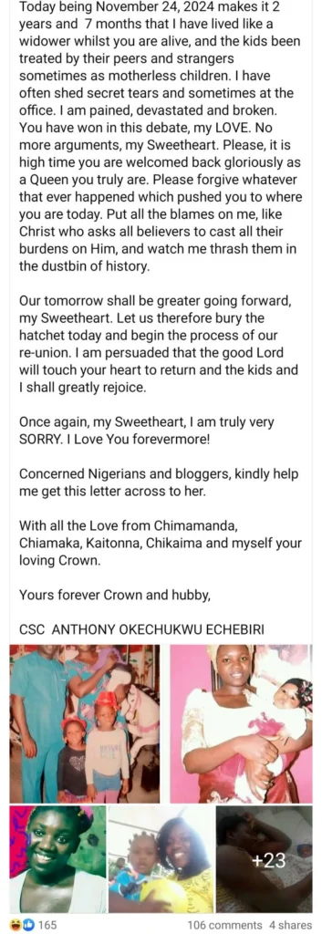 Moment Nigerian Man Laments, Make Public Apologises To His Wife Who Allegedly Left Him For Another Man And Begs Her To Come Back To Him