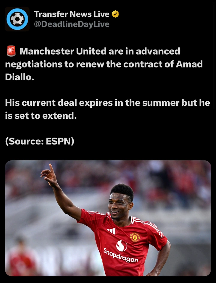 Old Trafford: Man United in Talks to Extend Amad Diallo’s Deals