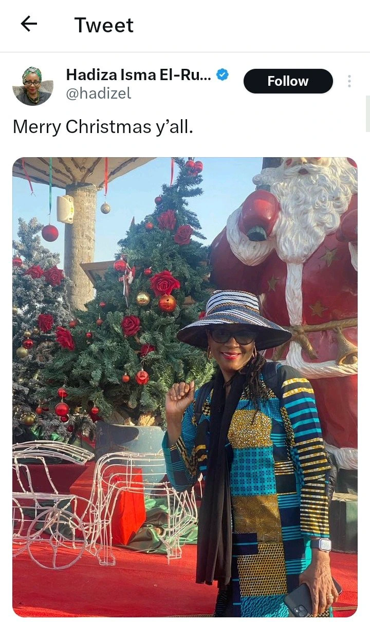 Reactions Stir Among Nigerians As Former Kaduna State Governor Wife, Hadiza Isma El-Rufai Celebrates Christmas