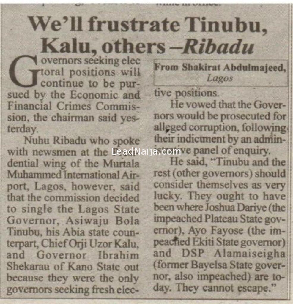 El-Rufai Reminds Ribadu How He Promised To Hunt Tinubu Down For Corruption In 2007 - Investigative Journalist Reveal