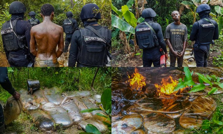 JUST IN: Civil Defence Corps Arrests Two For Crude Oil Theft In Rivers (PHOTOS)