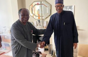 Former President Of Nigeria Muhammadu Buhari Visits Gen. Yakubu Gowon In London