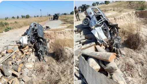 Travellers Vehicle Runs Over Explosives Set By Bandits On Zamfara Road (PHOTOS)