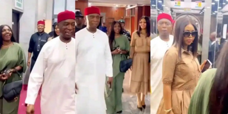 VIDEO: Moment Annie Macaulay, Regina Daniels & Ned Nwoko Spark Buzz With Star Appearance At NYSC HQ