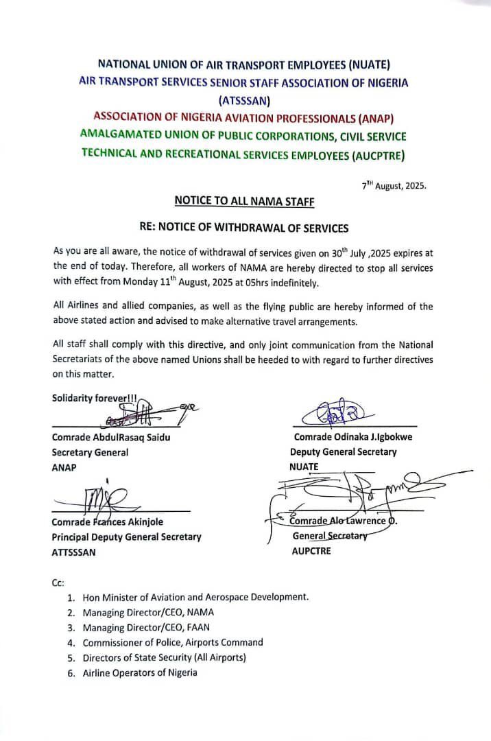 BREAKING: Airport Operations to Halt Nationwide as Aviation Union Declares Strike
