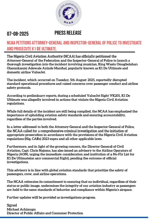BREAKING: NCAA petitions Attorney-General And IGP To Investigate And Prosecute Kwam1
