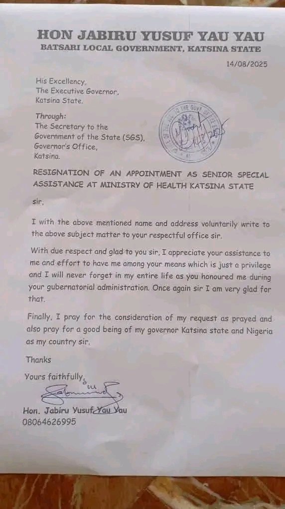 BREAKING: Hon. Jabiru Yusuf Yau Resign From Position Join ADC