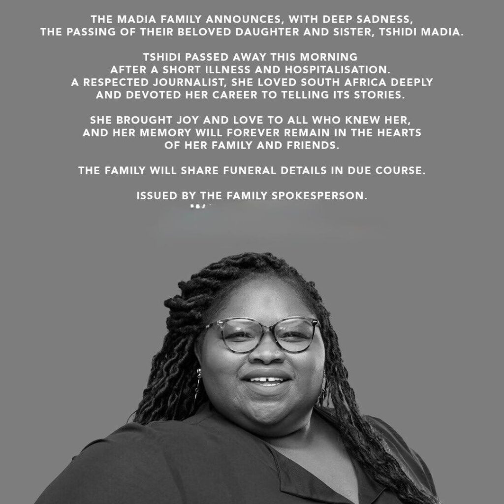BREAKING: Renowned South African Journalist Tshidi Madia Dies at 42