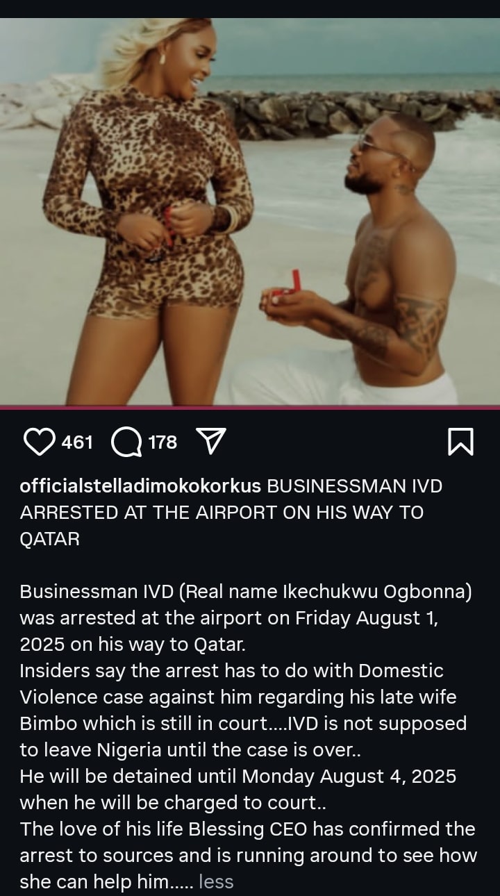 Social Influencer,  Blessing CEO’s Lover, IVD Arrested Over Domestic Violence Case Involving His Late Wife