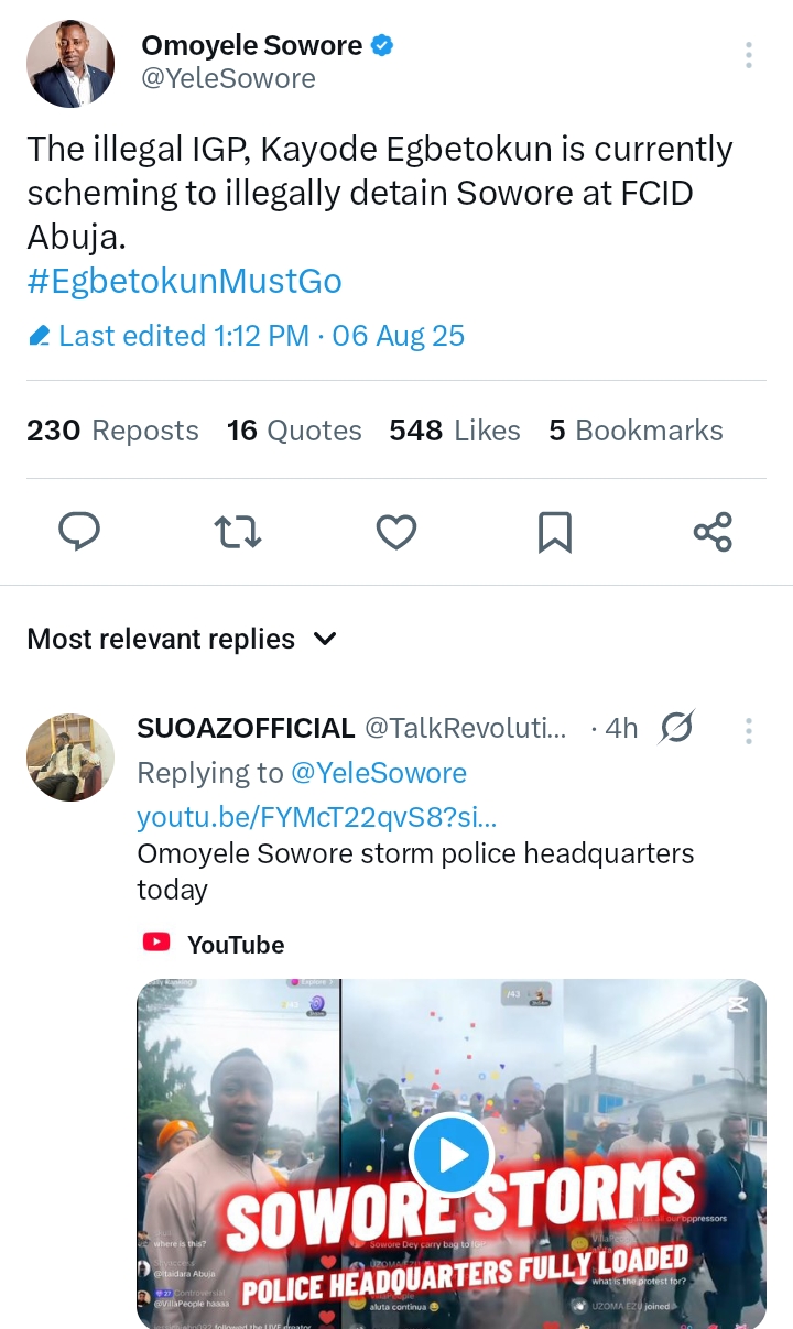 Allegation: IGP Egbetokun Accused of Plot to Illegally Detain Sowore