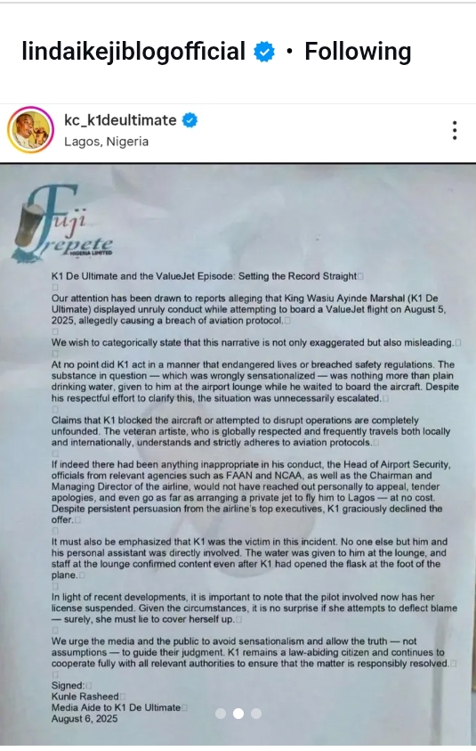 K1 De Ultimate Break Silence, Denies Disruptive Behaviour Amid Aviation Safety Controversy
