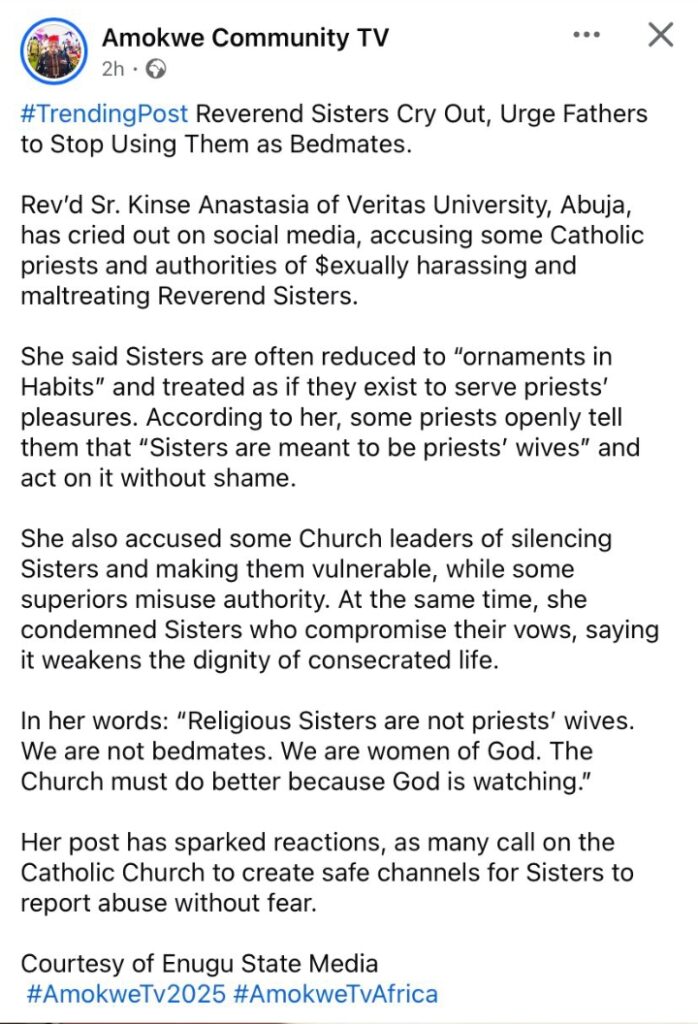 Reverend Sisters cry out over alleged sexual harassment by priests