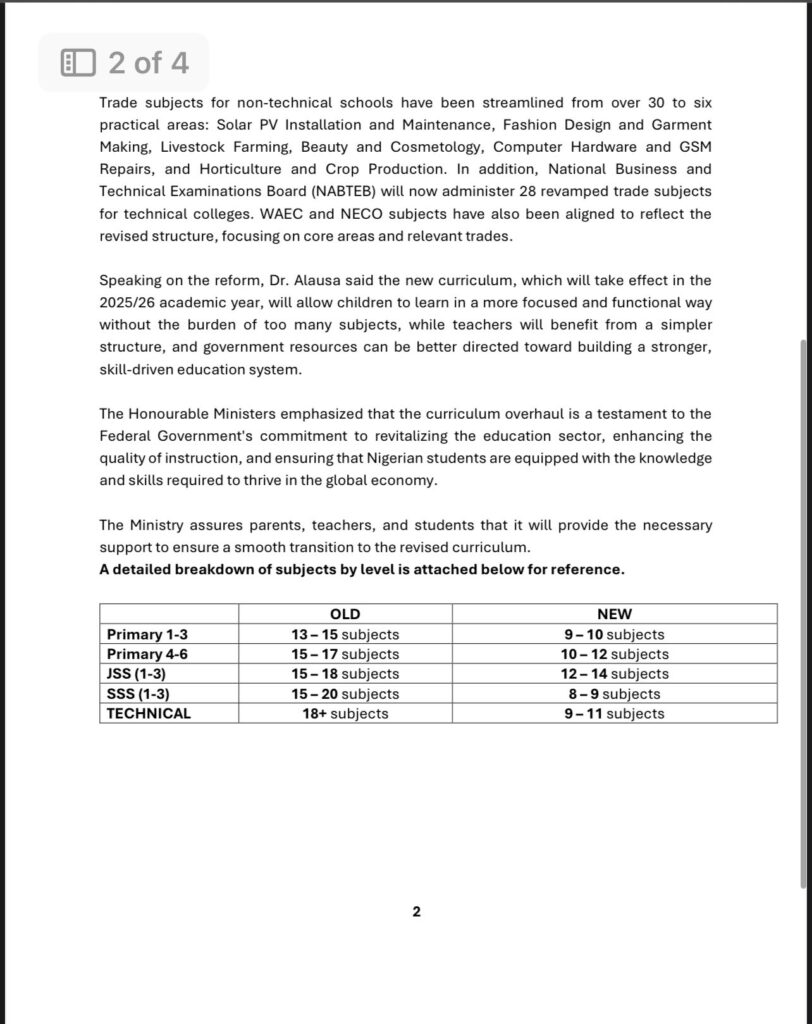 FG Overhauls School Curriculum, Reduces Subject Load for Learners (Full List)