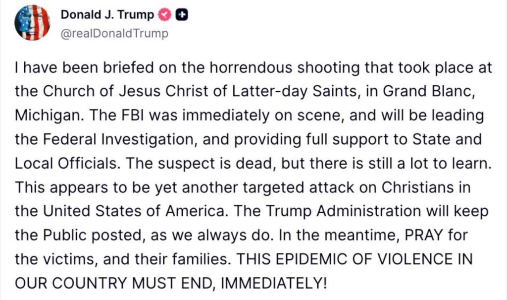 BREAKING: Trump Reacts to Michigan Church Shooting