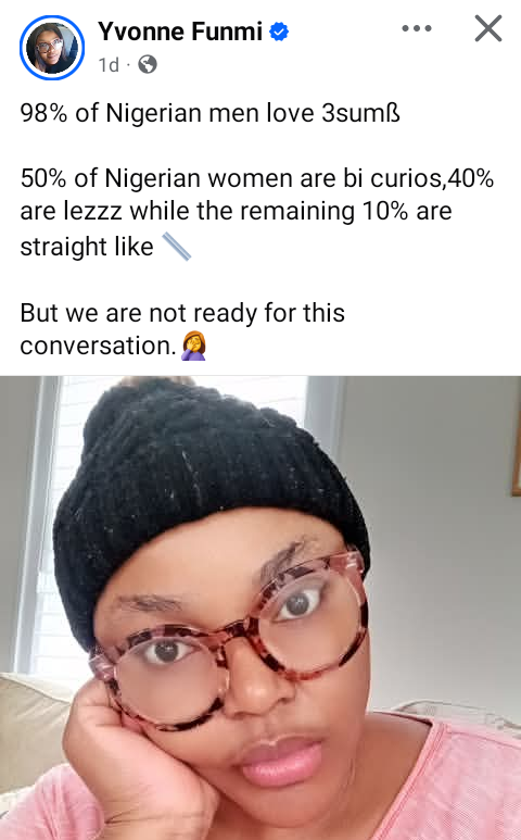 98% Of Nigerian Men Love Threesome. Only 10% of Nigerian Women Are Straight - UK-based Nigerian Woman Claims
