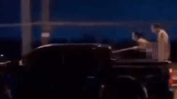 Moment N@ked Russian Couple Caught Have Nice Time While Standing In The Back Of A Speeding Truck (VIDEO)