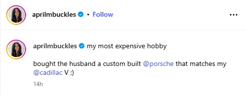 PHOTOS: Pregnant Woman Gift Husband A Custom Built Porsche To Match Her Cadillac