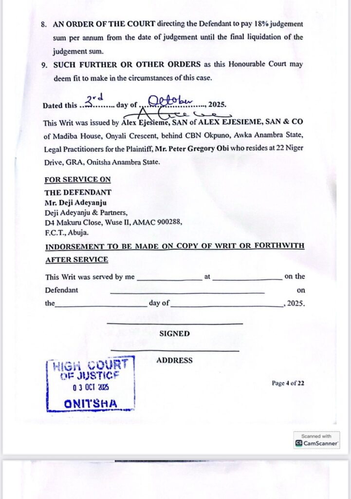 BREAKING: Peter Obi Sues Deji Adeyanju Over Defamatory Remarks