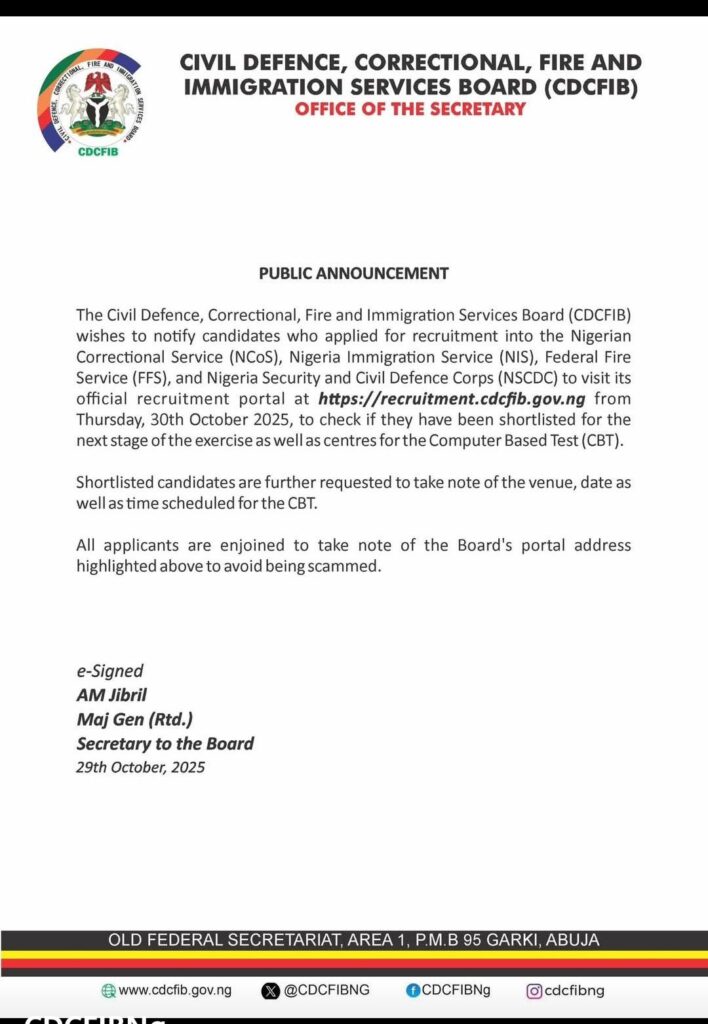 CDCFIB Releases Recruitment Update — Applicants Urged to Confirm Status (Confirm Application Status Here)