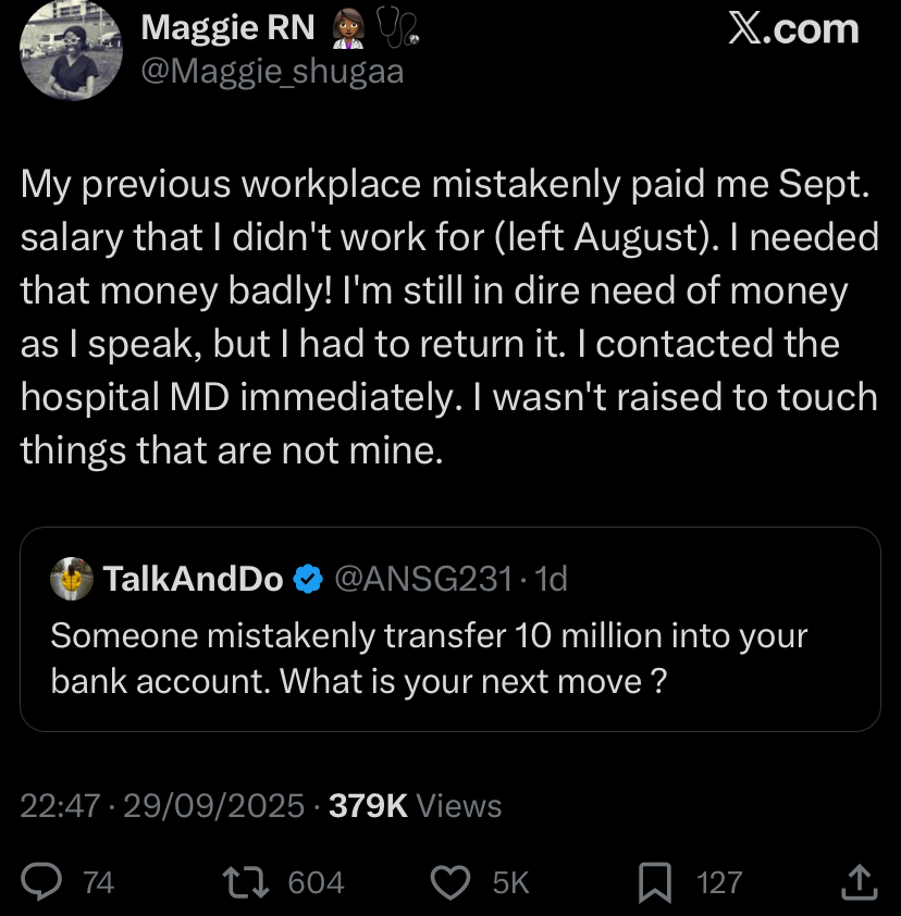 Nigerian Lady Got Paid By Former Employer Mistakenly, Hands Back Money Despite Being Broke