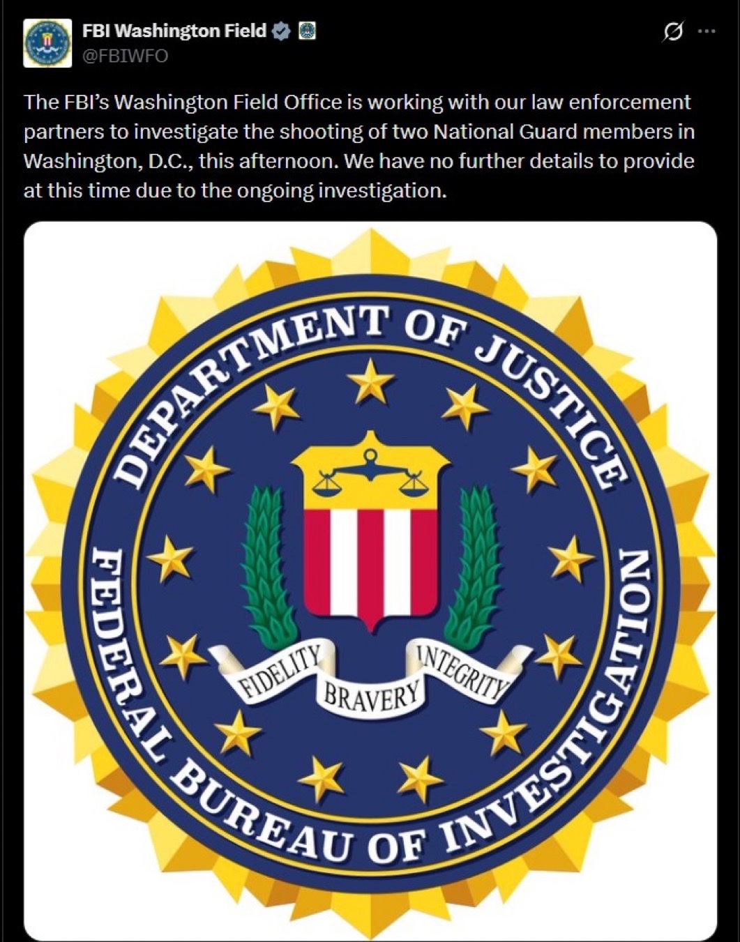 FBI Confirms Joint Investigation Into Washington, D.C. Attack on National Guardsmen