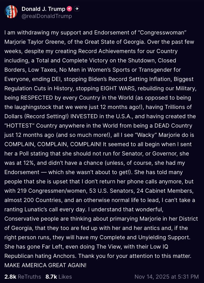 BREAKING: Trump Withdraws Endorsement of Marjorie Taylor Greene