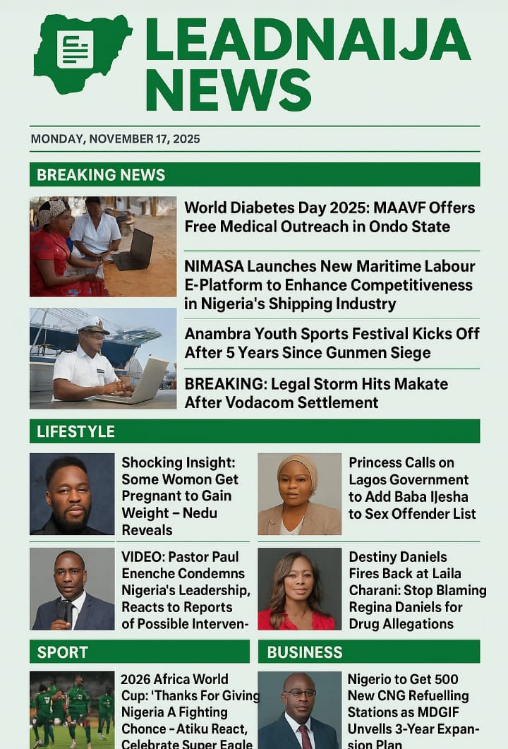 LeadNaija News: Top Nigerian Newspaper Headlines For Today, Monday, 17th November, 2025