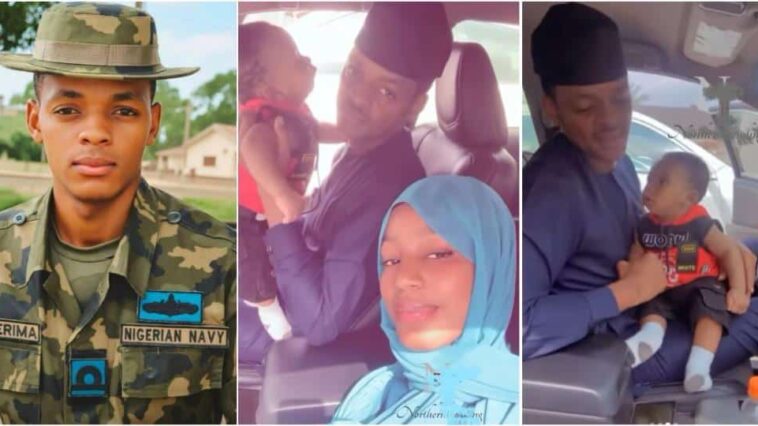 Abuja Land Saga: “Is he married?” – Nigerians react as viral Naval Officer Yerima is spotted in car with woman and baby