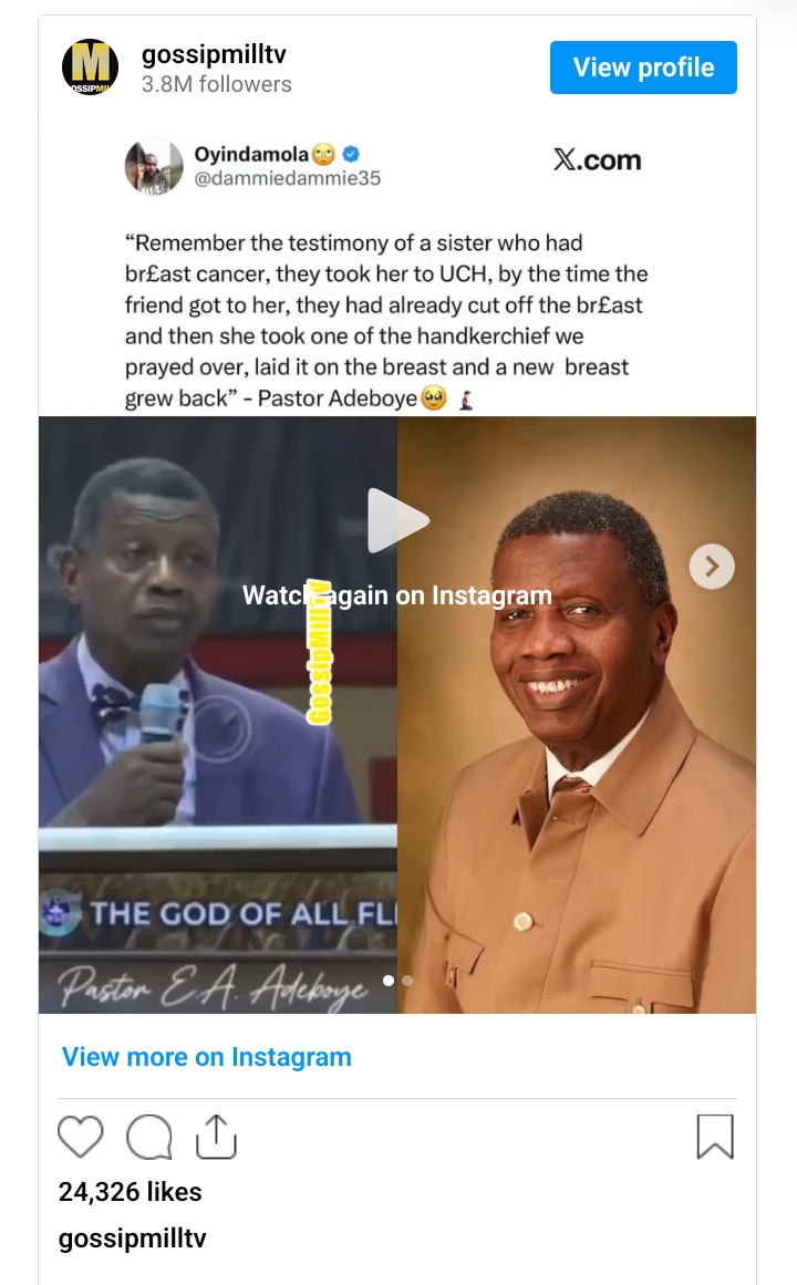 ‘A New Breast Grew Back’: Pastor Adeboye Shares Testimony Of Woman’s Breast Restoration Following Cancer Surgery (WATCH)