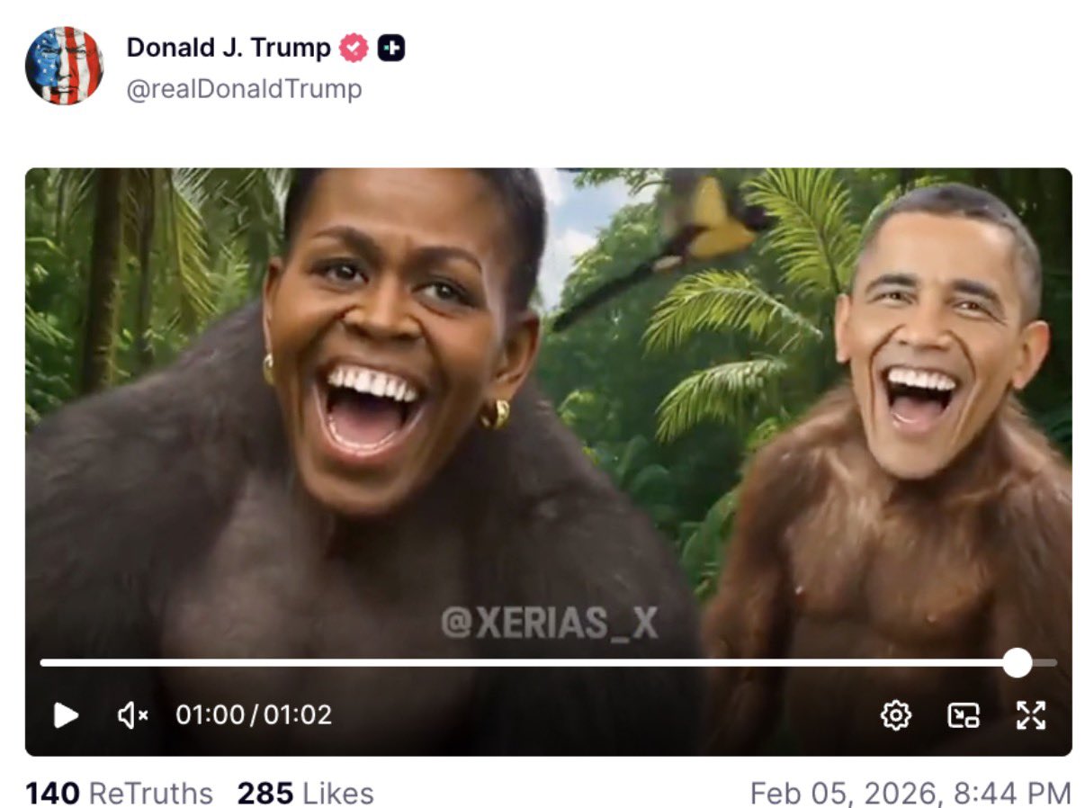 Trump Sparks Outrage After Posting Racist Video Depicting Obamas as Apes