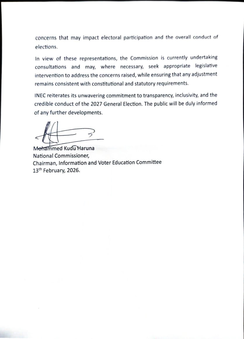 INEC Clarifies Basis for 2027 General Election Dates, Notes Stakeholder Concerns