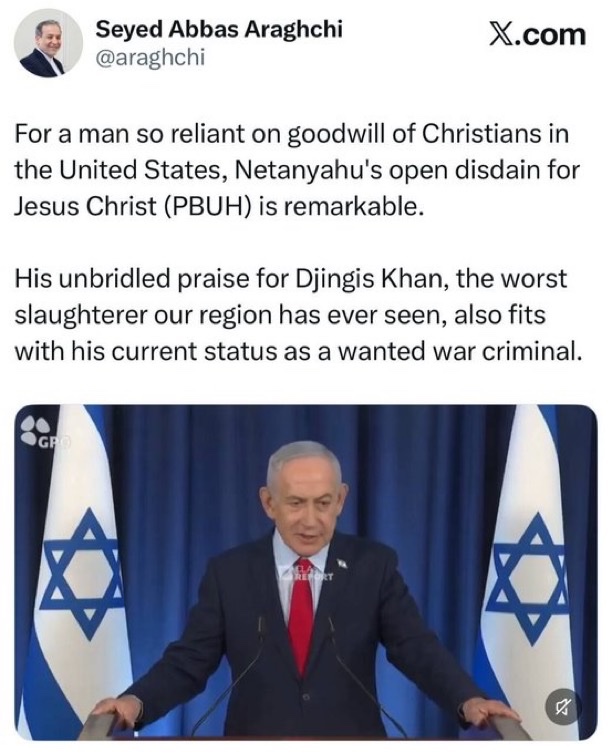 Araghchi Blasts Netanyahu, Cites ‘Disdain’ for Jesus in Latest War of Words