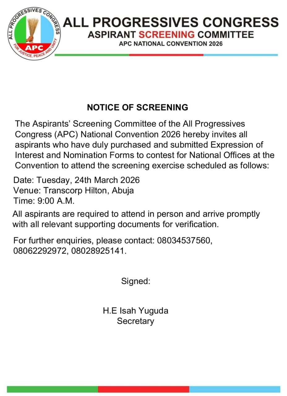 BREAKING: APC Fixes March 24 For  Aspirants’ Screening
