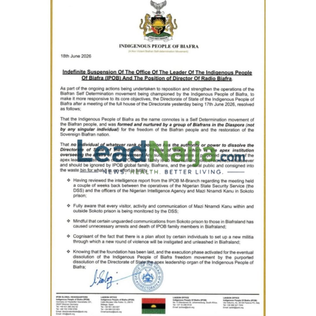 IPOB Indefinitely Suspend Nnamdi Kanu as Leader as It Re-organises Leadership Structure