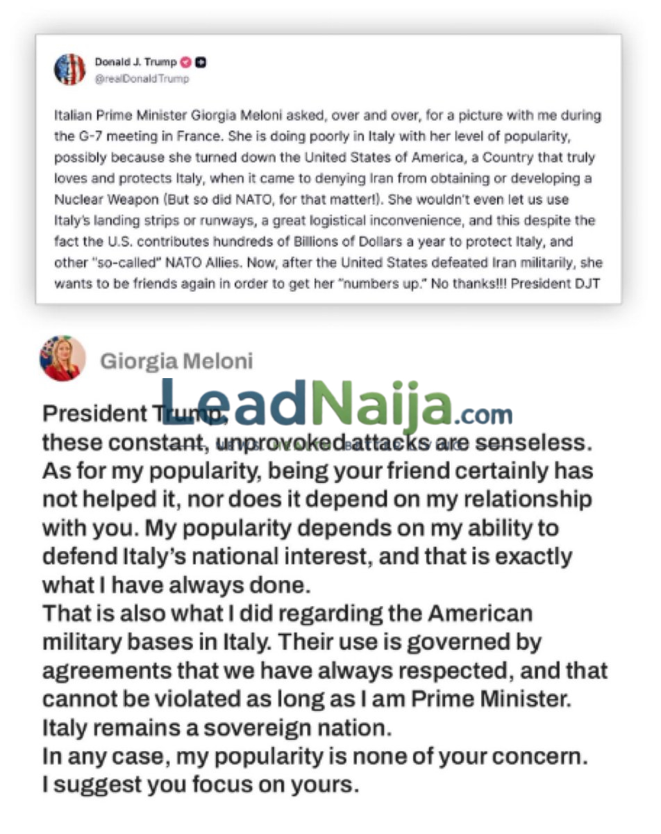 Meloni Fires Back at Trump, Defends Italy's Sovereignty